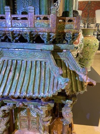 An exceptional large inscribed Chinese sancai-glazed pagoda, dated 1550, Ming